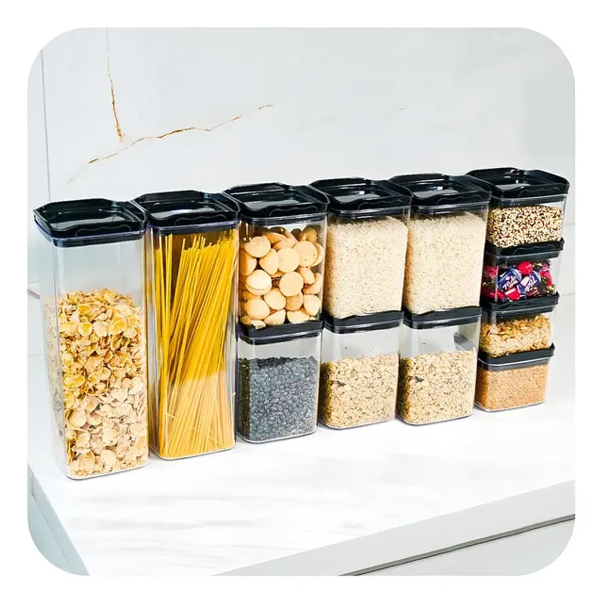 Kit 12 Potes Herméticos Porta Mantimentos Quadrado Cozinha Cor Preto