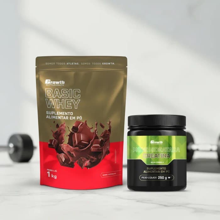 Kit Growth Whey Protein Basic Chocolate 1kg + Creatina Monohidratada 250g